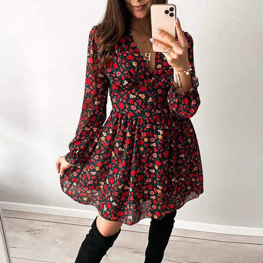 Red Floral Spring-Summer Dress | Talia