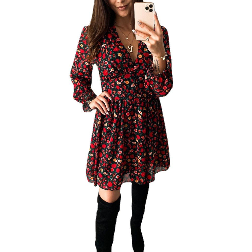 Red Floral Spring-Summer Dress | Talia