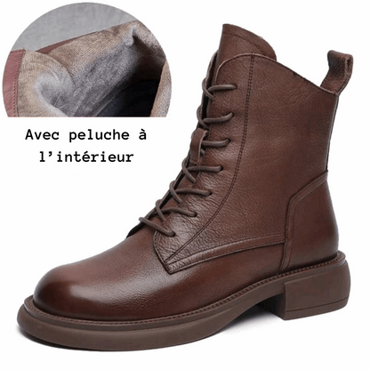 WalkSole - Marron (Peluche à l'intérieur) / 34, Marron (Peluche à l'intérieur) / 34 , Élégance Rétro Féminine - Bottines pour Femmes