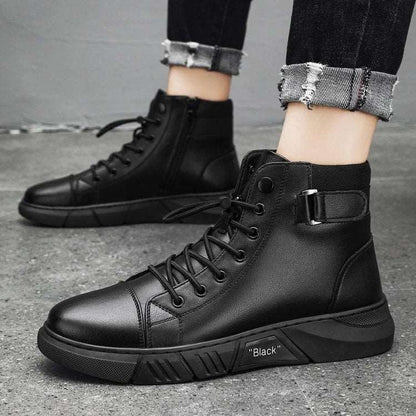 WalkSole - 39, 39 , Vincenzo - Bottines noires Polyvalentes et Décontractées en cuir Véritable Pour Hommes