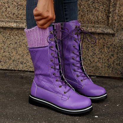 WalkSole - Violet / 37, Violet / 37 , Western Chic - Bottes hautes à lacets pour mollets moyens