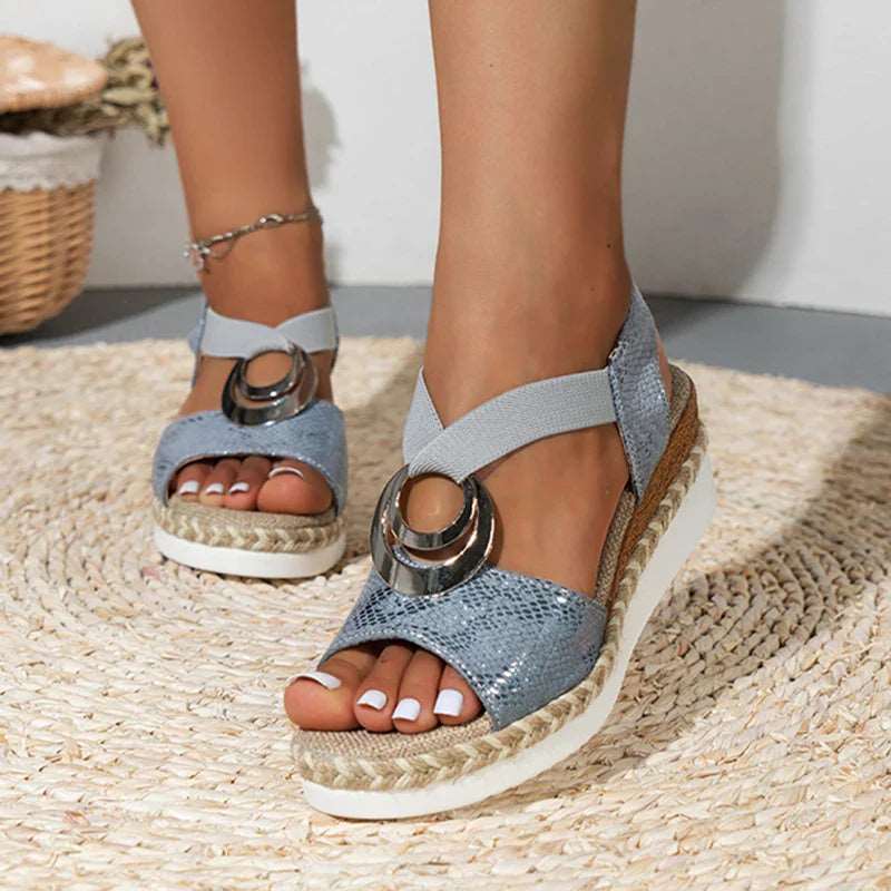 WalkSole - Bleu / 36, Bleu / 36 , Sandales Sophie orthopédiques compensées en cuir pour femmes