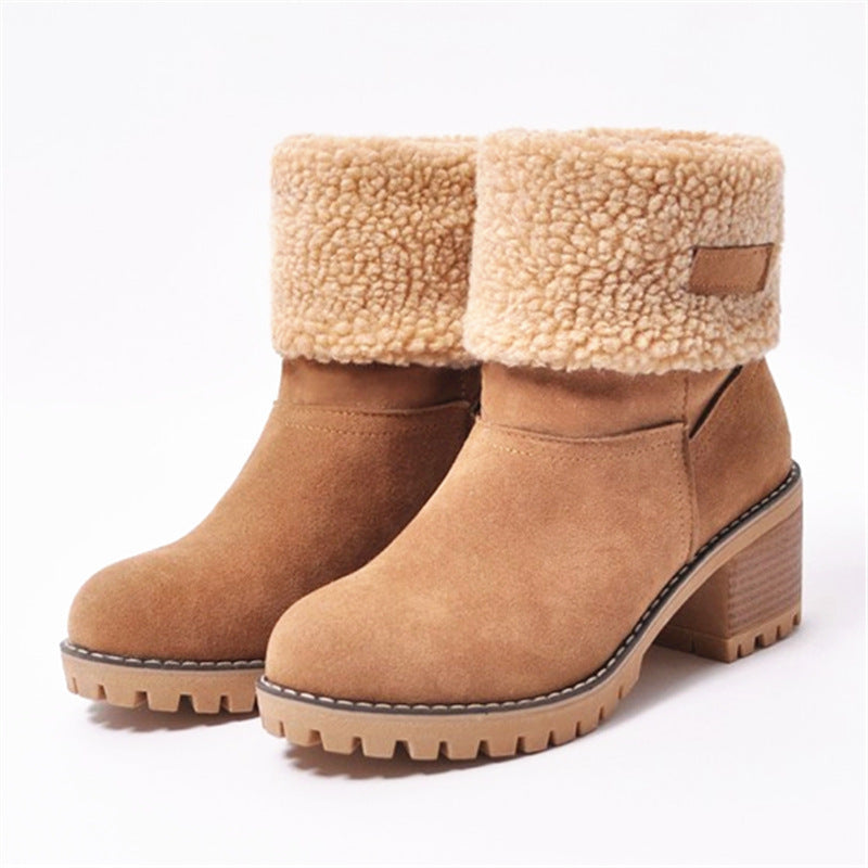 WalkSole - Kaki / 36, Kaki / 36 , SaraBottes® bottes d'hiver confortables en laine avec des talons hauts.