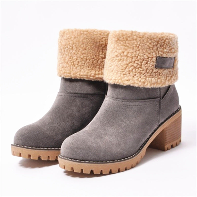 WalkSole - Gris / 36, Gris / 36 , SaraBottes® bottes d'hiver confortables en laine avec des talons hauts.