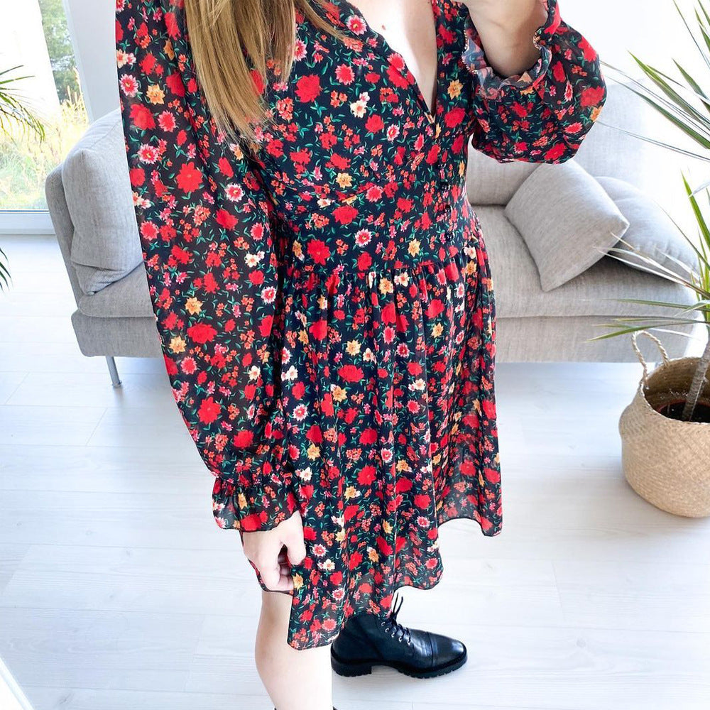 Red Floral Spring-Summer Dress | Talia