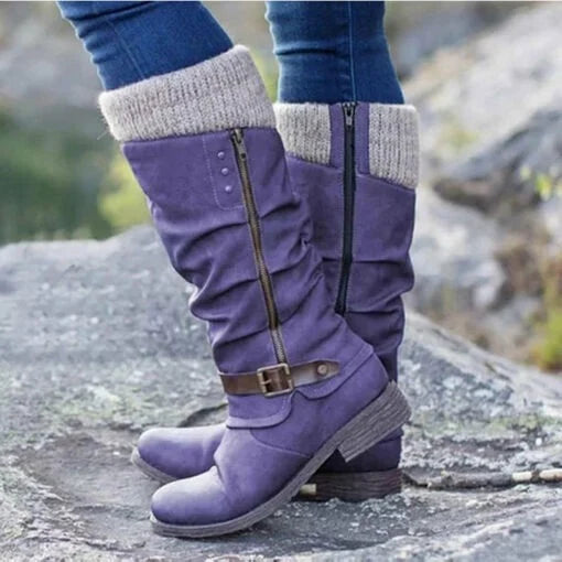 WalkSole - Violet / 5, Violet / 5 , Bottines plates féminines en cuir, talon moyen, fermeture éclair